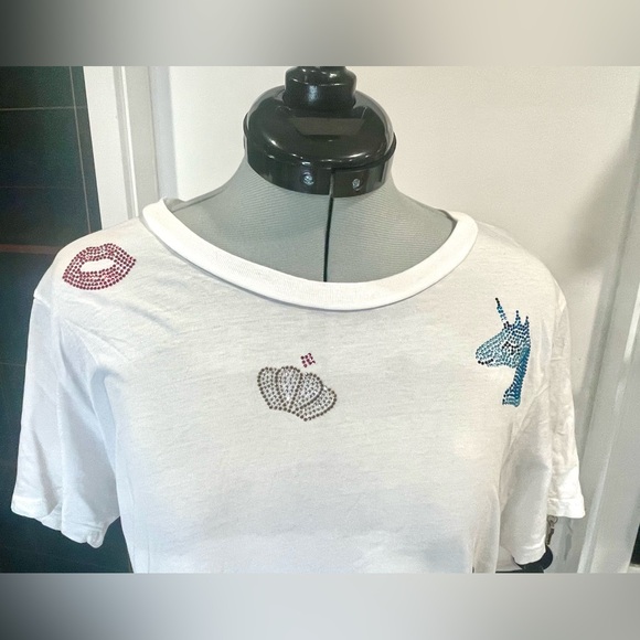 NWOT Lauren Moshi Wolf Crystal Tee w/Fantasy Elements, white/multi, szM - Picture 7 of 16